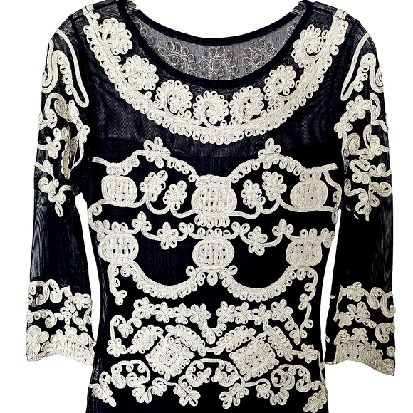 Nwot Phase Eight Black Mesh Ivory  Lace 3/4 Sleeve Special Occassion Dress - Picture 5 of 16